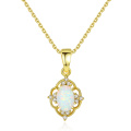 S925 Silver CZ Colorful Fire Opal Pendant Necklace